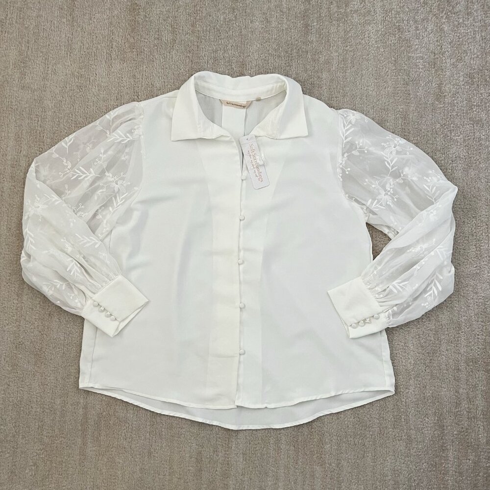 NWT Soft Surroundings Lorenza Long Sleeve Floral Embroidered Blouse Top L